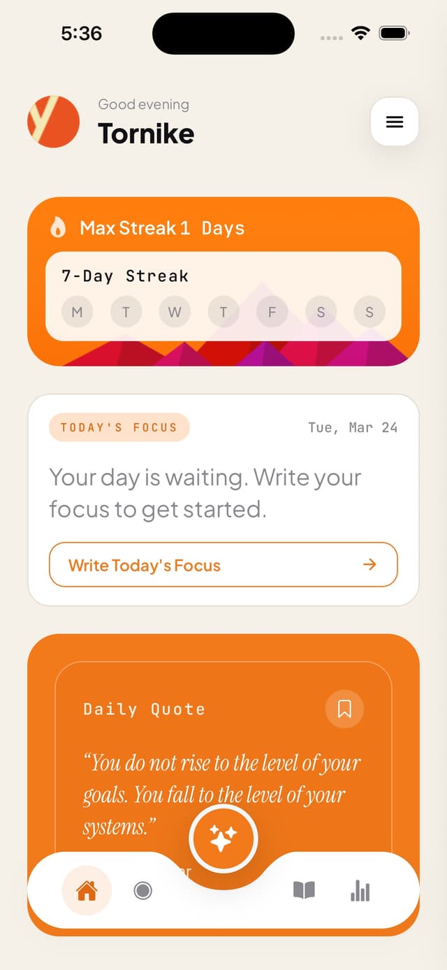 Prime Focus — daily focus home screen